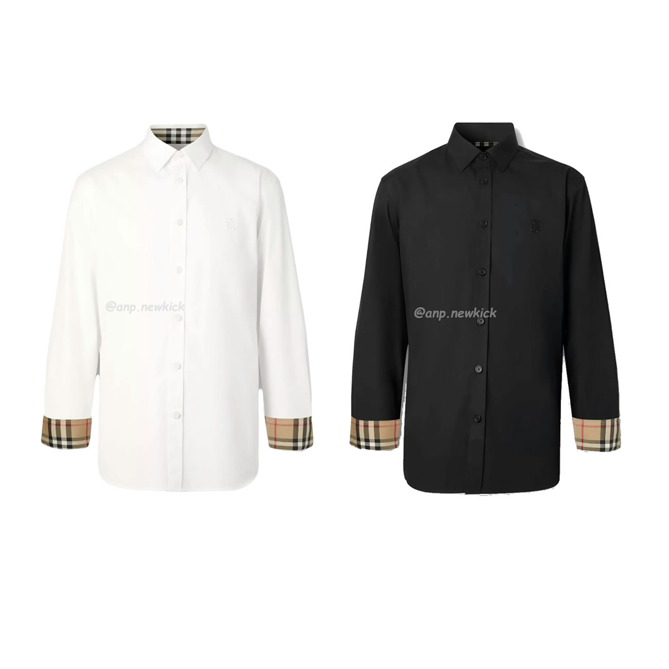Burberry Slim Fit Monogram Motif Stretch Cotton Poplin Shirt Black White Fw21 80323081 (1) - www.newkick.org